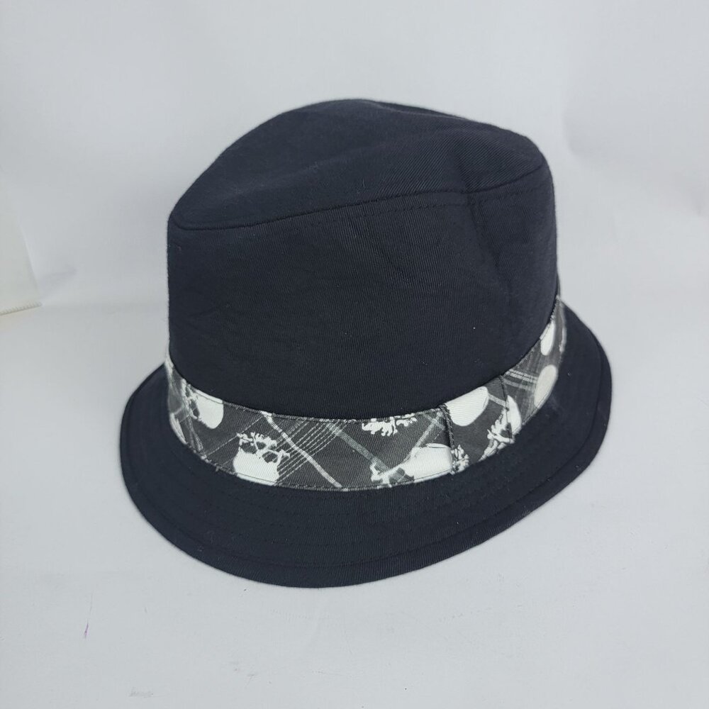 Mens Black Short‎ Brimmed Fedora Hat Cap Edgy Punk Skull Androgynous